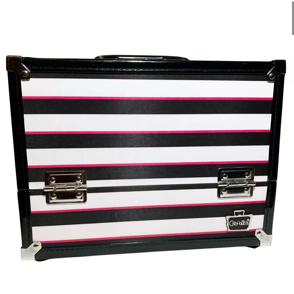 Caboodles Striped Cosmetic Case in Black, White & Pink